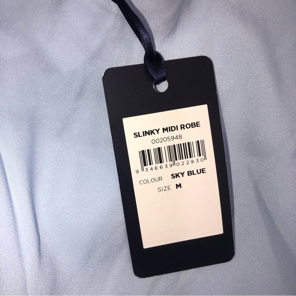 Fox & Royal Slinky Midi Robe Sky Blue Size Medium Pockets Attached Tie Belt NEW - Picture 4 of 9